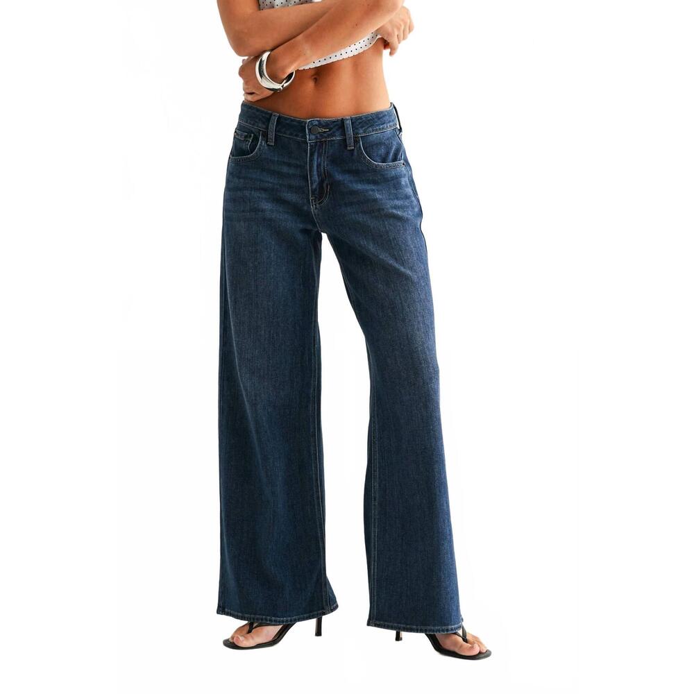 NEW JUST USA stretch mid rise palazzo jeans in dark denim